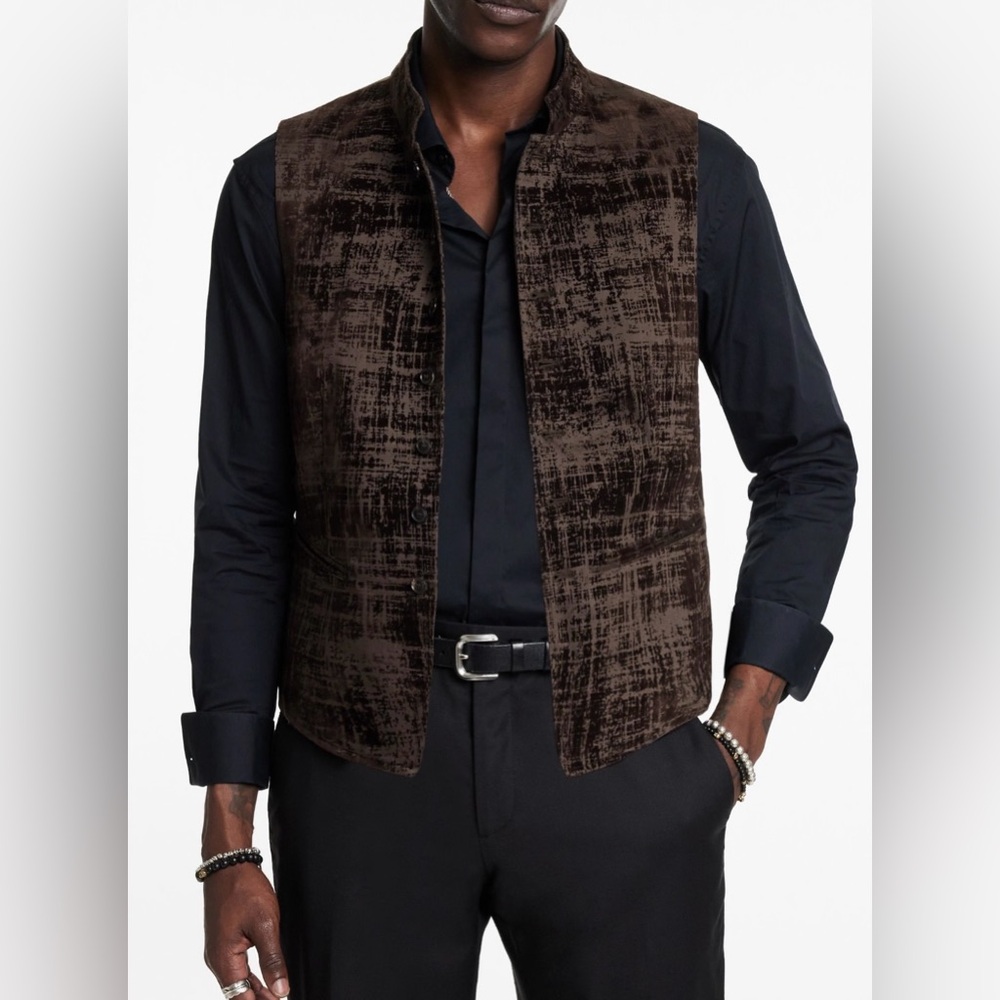 $598 NWT John Varvatos Vest 46 Brown Men's Glynn Old Bark S Suit Piece Button Up